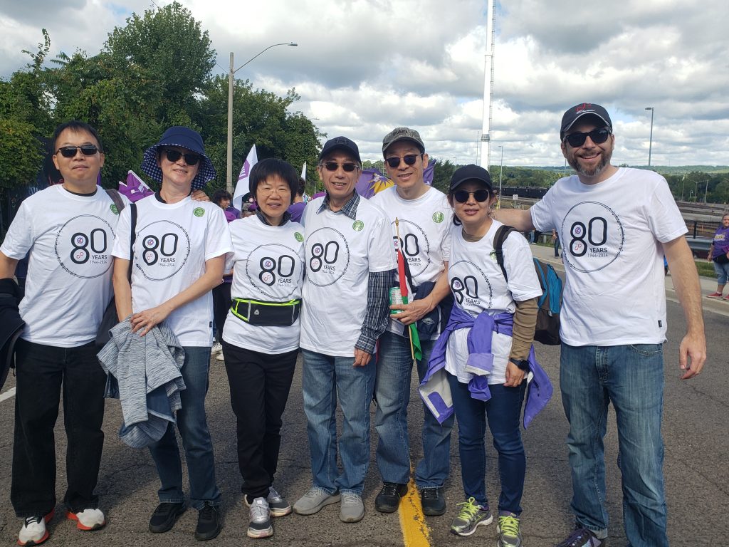 Mike is pictured with seven Society members at the Hamilton Labour Day Parade